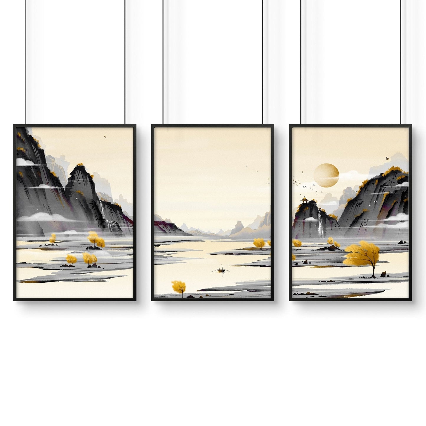 Art prints Japanese for bedroom | set of 3 wall art prints
