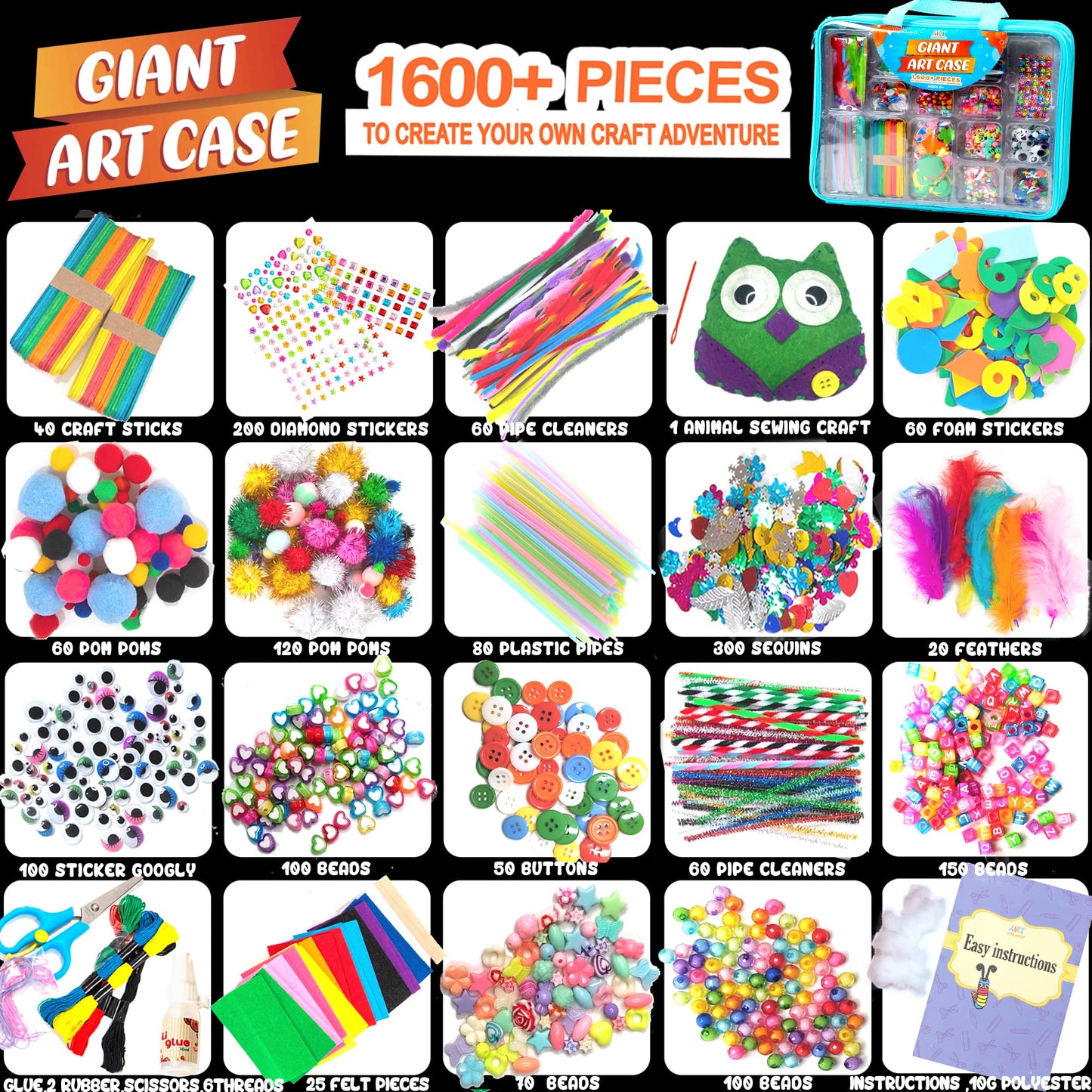 Art with Smile 1,600+ Pcs Craft Kit for Kids – DIY Projects & Creative Supplies