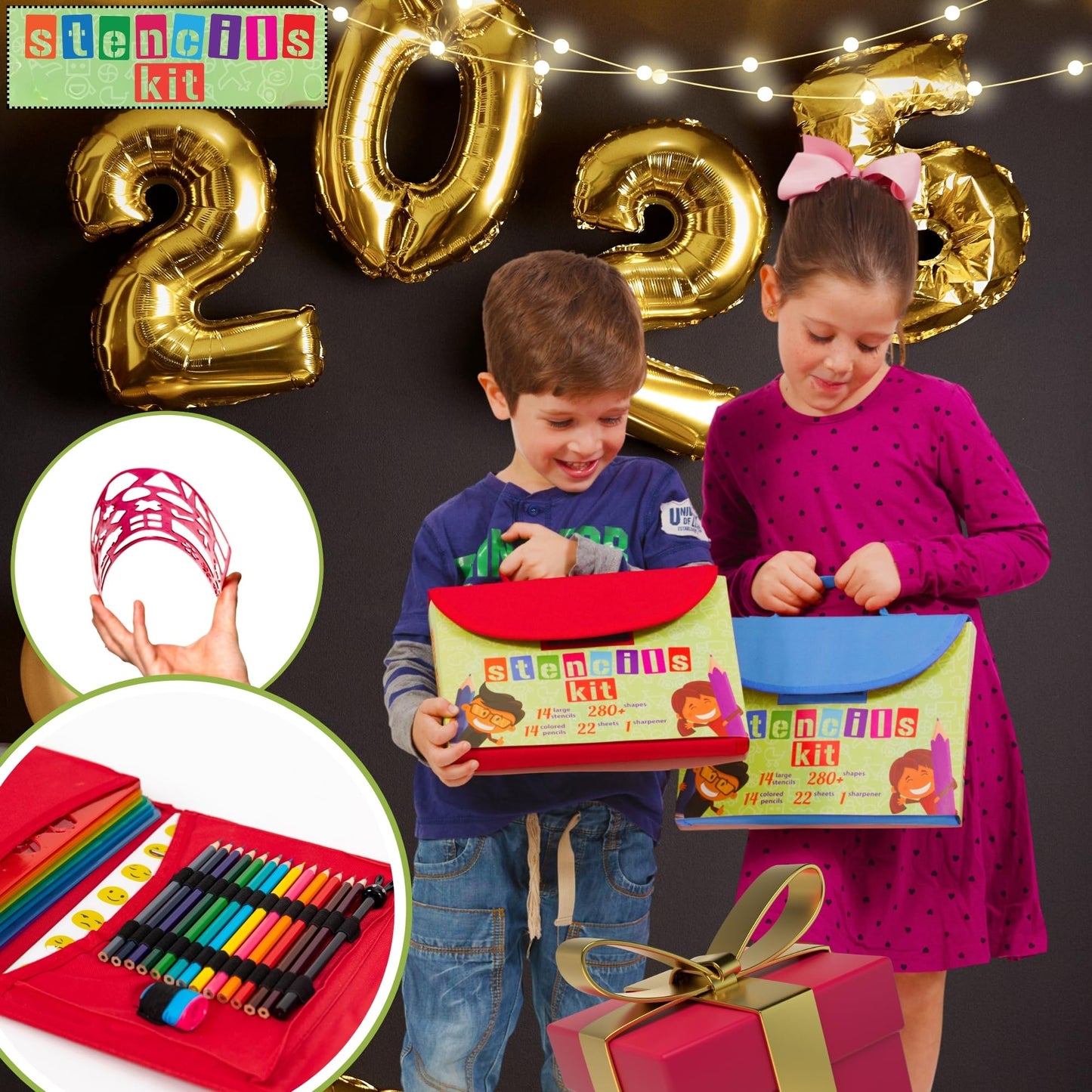 Art with Smile Drawing Stencils Kit & Carry Case – 55-Piece Kids Art Set with 300 Shapes