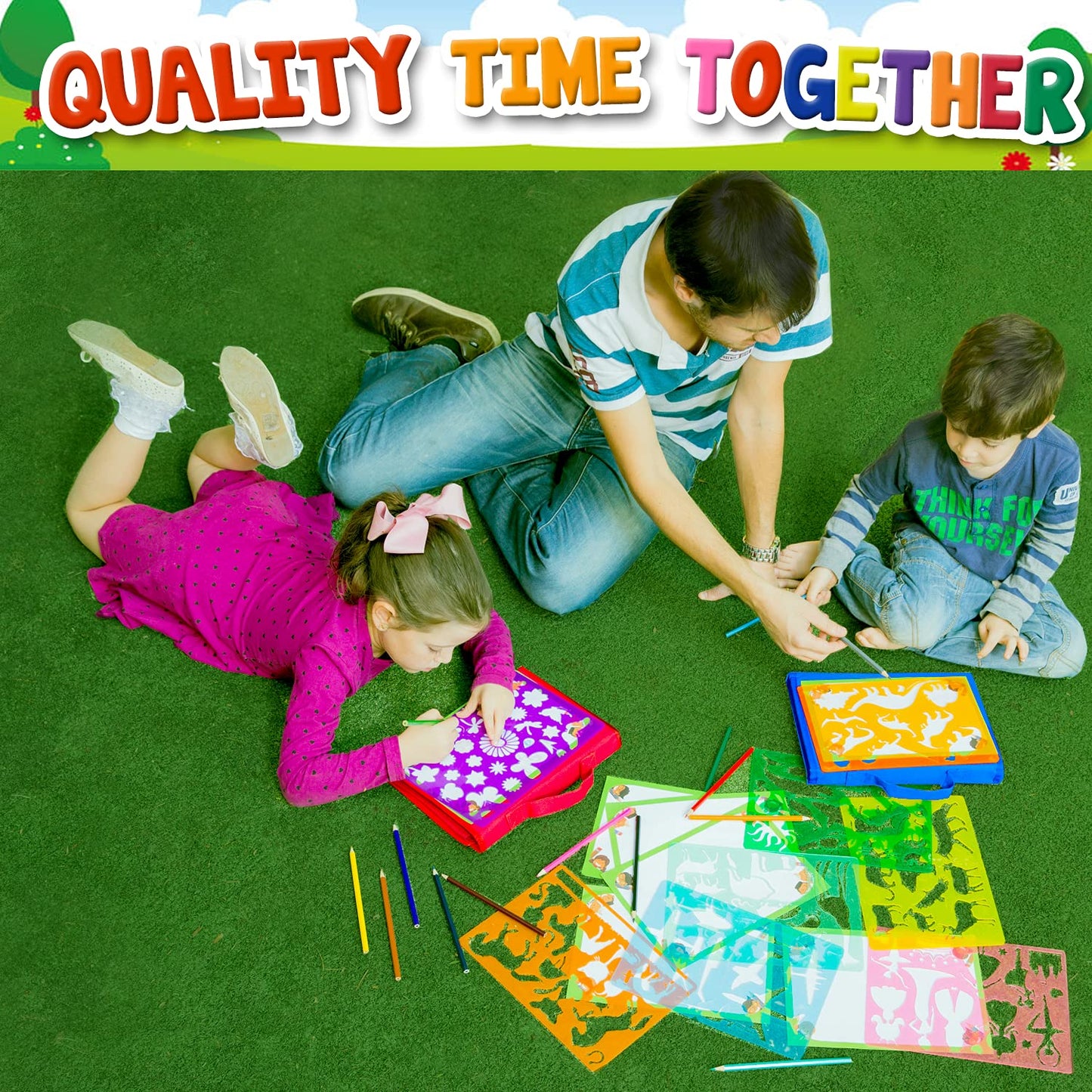 Art with smile Drawing Stencils Set for Kids (55-Piece) – 300+ Shapes Creativity Kit & Travel Art Activity