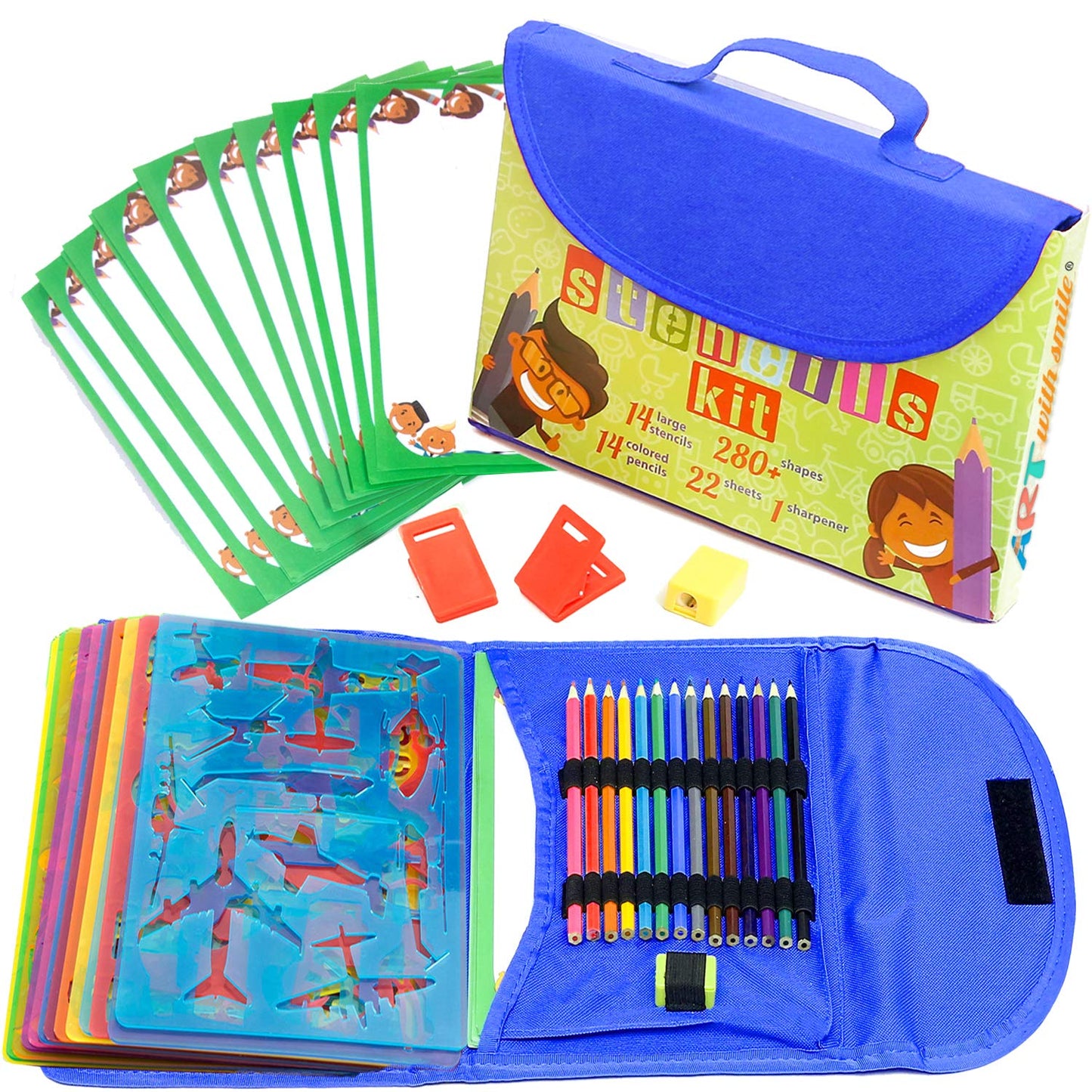 Art with smile Drawing Stencils Set for Kids (55-Piece) – 300+ Shapes Creativity Kit & Travel Art Activity