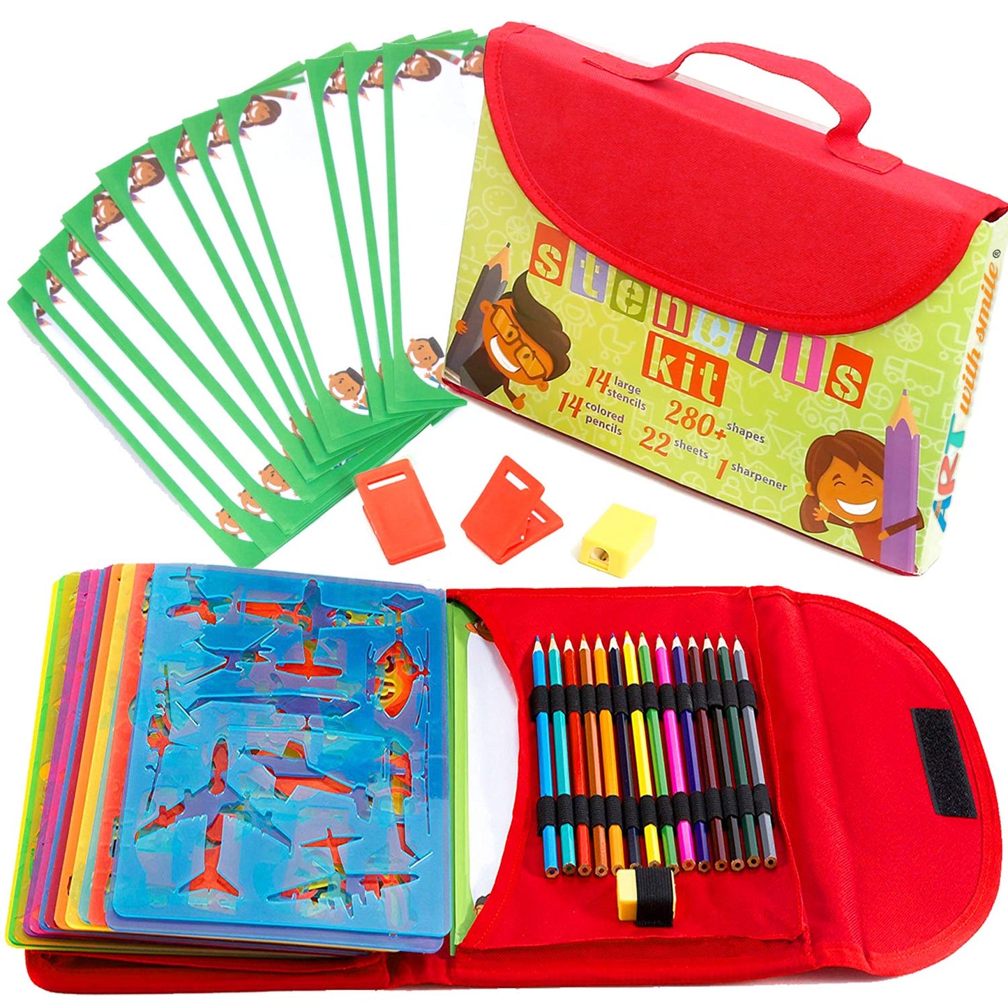Art with Smile Drawing Stencils Kit & Carry Case – 55-Piece Kids Art Set with 300 Shapes