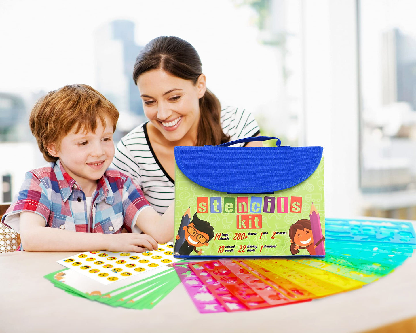 Art with smile Drawing Stencils Set for Kids (55-Piece) – 300+ Shapes Creativity Kit & Travel Art Activity