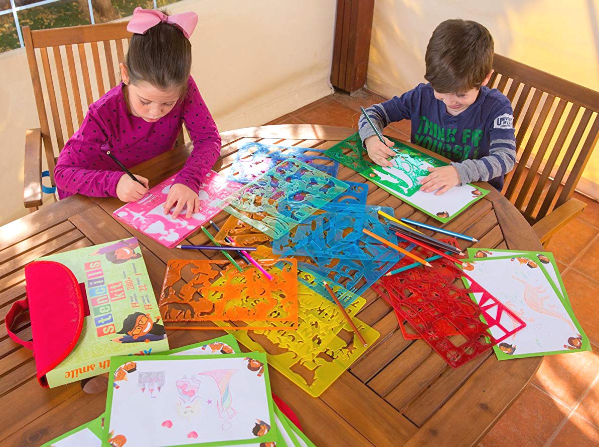 Art with Smile Drawing Stencils Kit & Carry Case – 55-Piece Kids Art Set with 300 Shapes