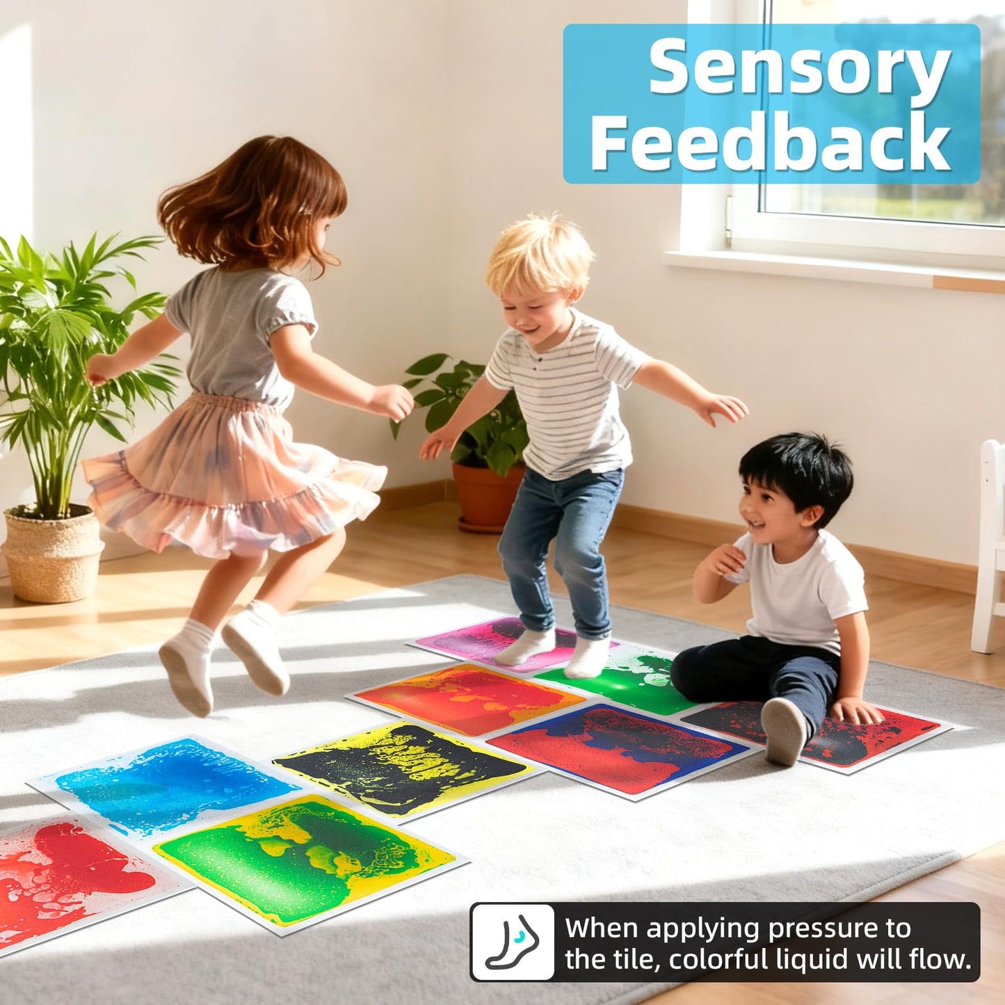 Art3d Liquid Sensory Floor Tiles – 30x30 cm Playroom (4 Tiles)