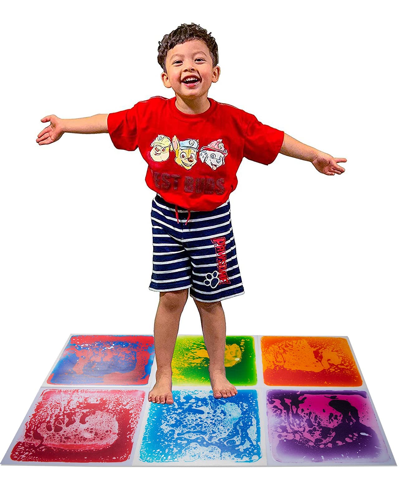 Art3d 6-Tile Sensory Room Tile - Multi-Color Liquid Encased Floor Play Mat, 19.7 Inch Tile, 16 Sq Ft