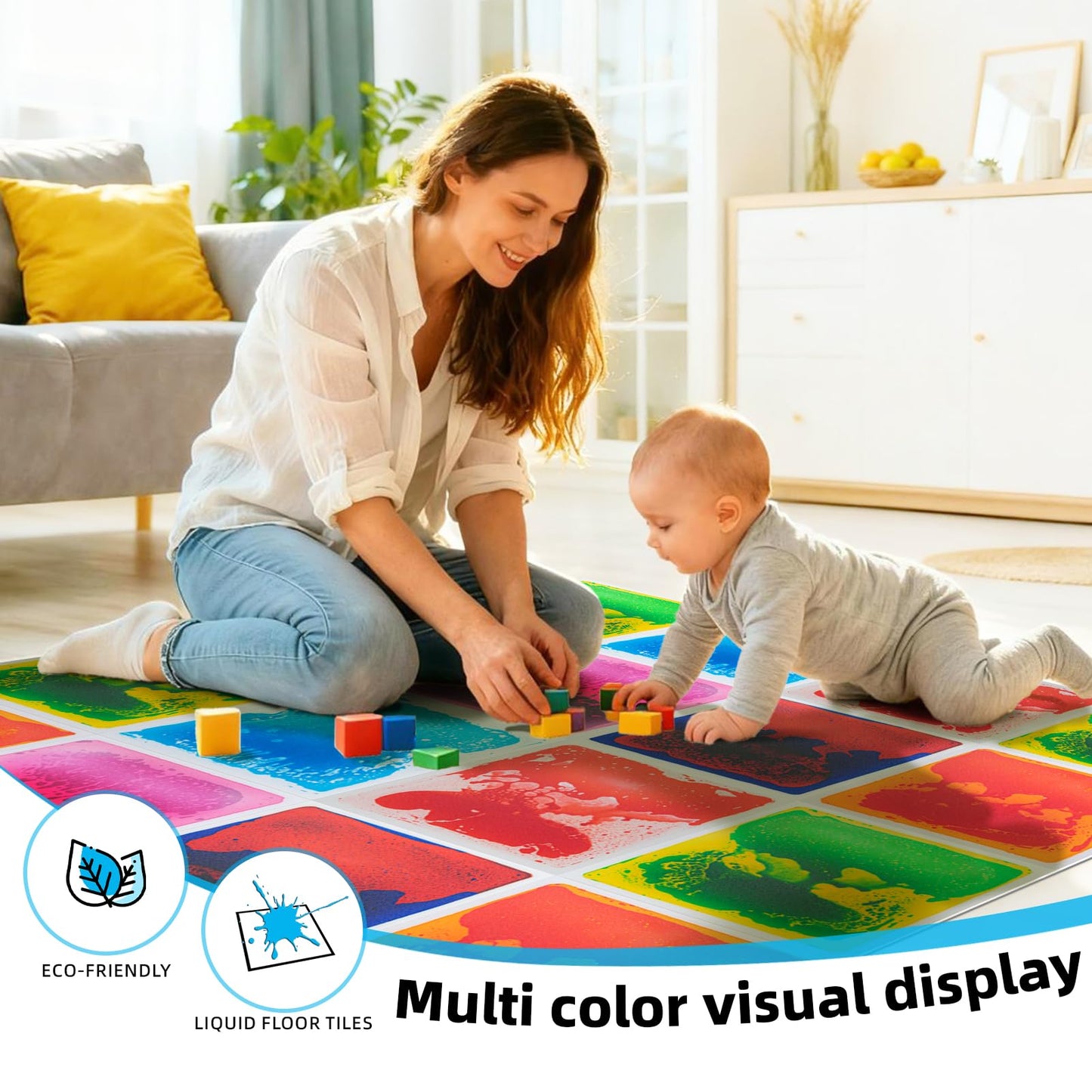 Art3d Liquid Sensory Floor Tiles - 11.8x11.8 Inch Colorful 6-Pack