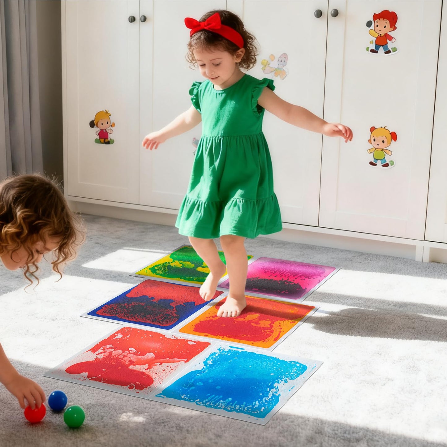 Art3d Liquid Sensory Floor Tiles - 11.8x11.8 Inch Colorful 6-Pack