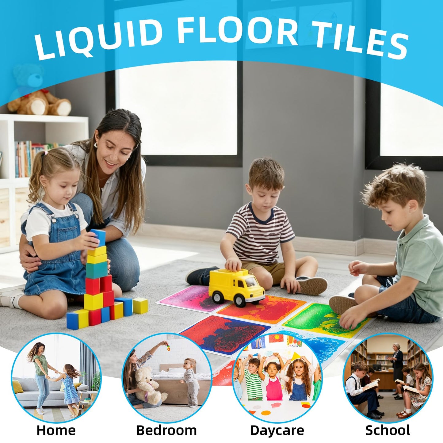Art3d Liquid Sensory Floor Tiles - 11.8x11.8 Inch Colorful 6-Pack