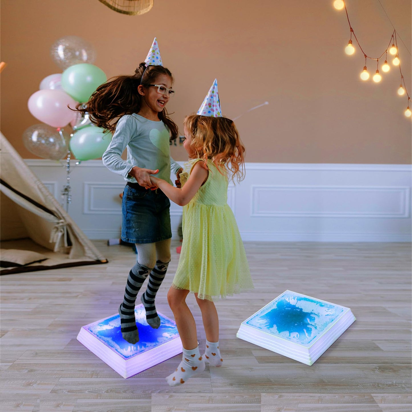 Art3d 12x12 Inch Sensory Interactive Blue Liquid Motion Tiles – 7 Color Changing, Touch-Sensitive Flooring Tile (1-Pack)