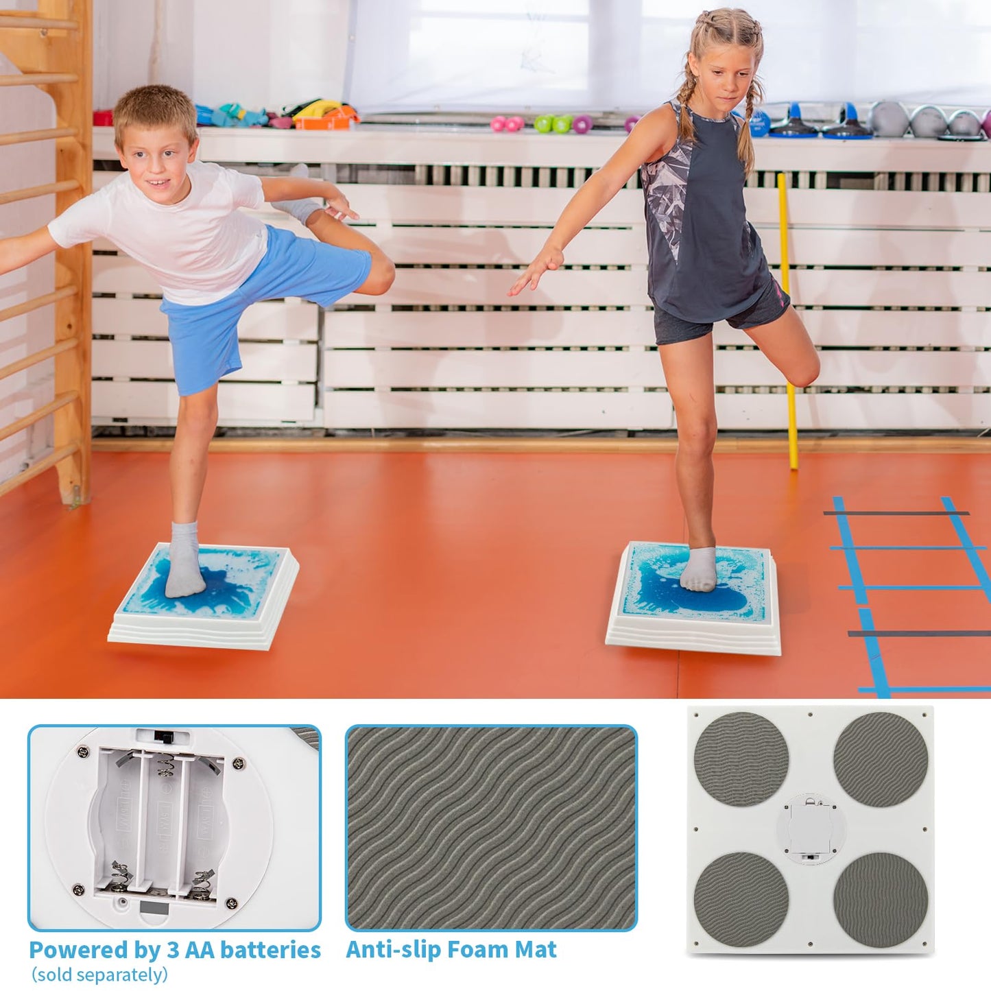 Art3d 12x12 Inch Sensory Interactive Blue Liquid Motion Tiles – 7 Color Changing, Touch-Sensitive Flooring Tile (1-Pack)