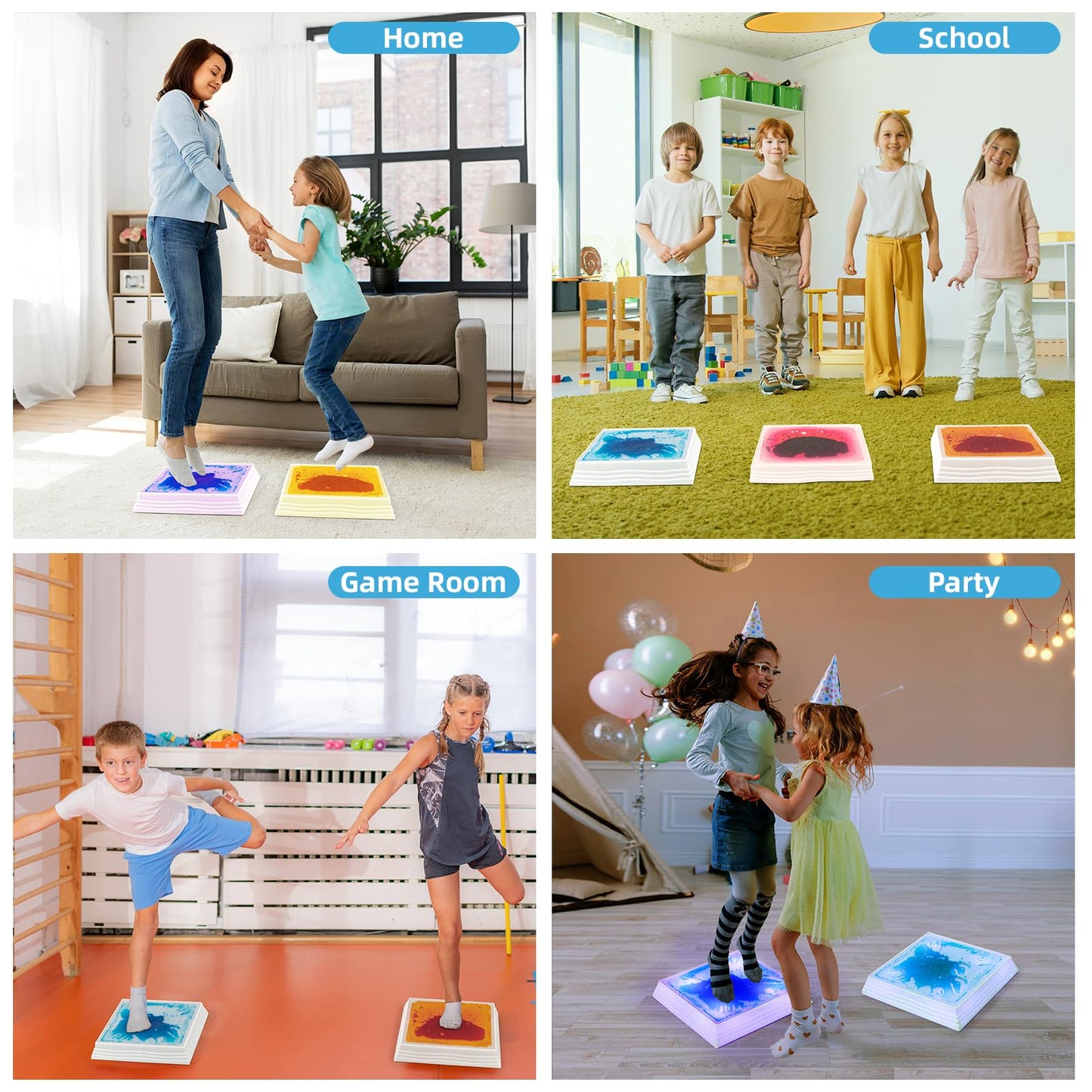 Art3d 12x12 Inch Sensory Interactive Blue Liquid Motion Tiles – 7 Color Changing, Touch-Sensitive Flooring Tile (1-Pack)