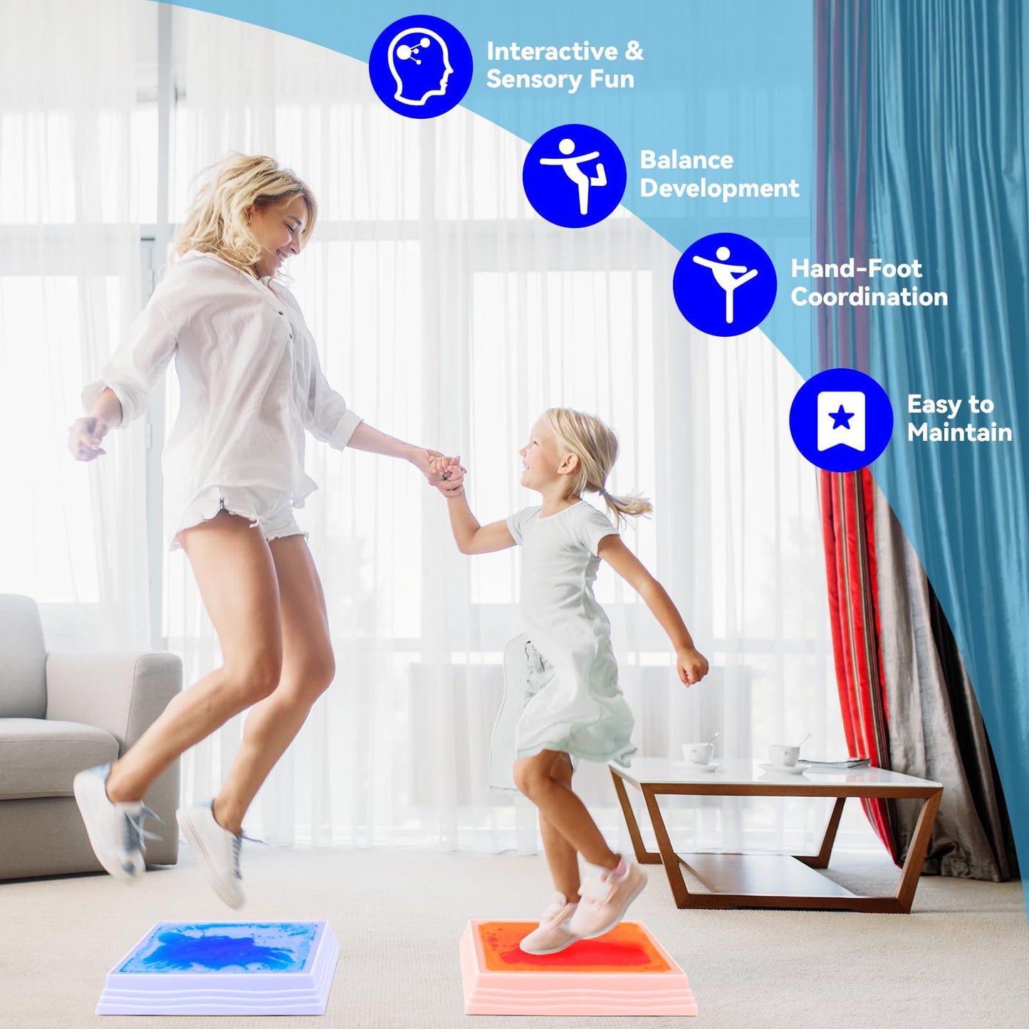 Art3d 12x12 Inch Sensory Interactive Blue Liquid Motion Tiles – 7 Color Changing, Touch-Sensitive Flooring Tile (1-Pack)