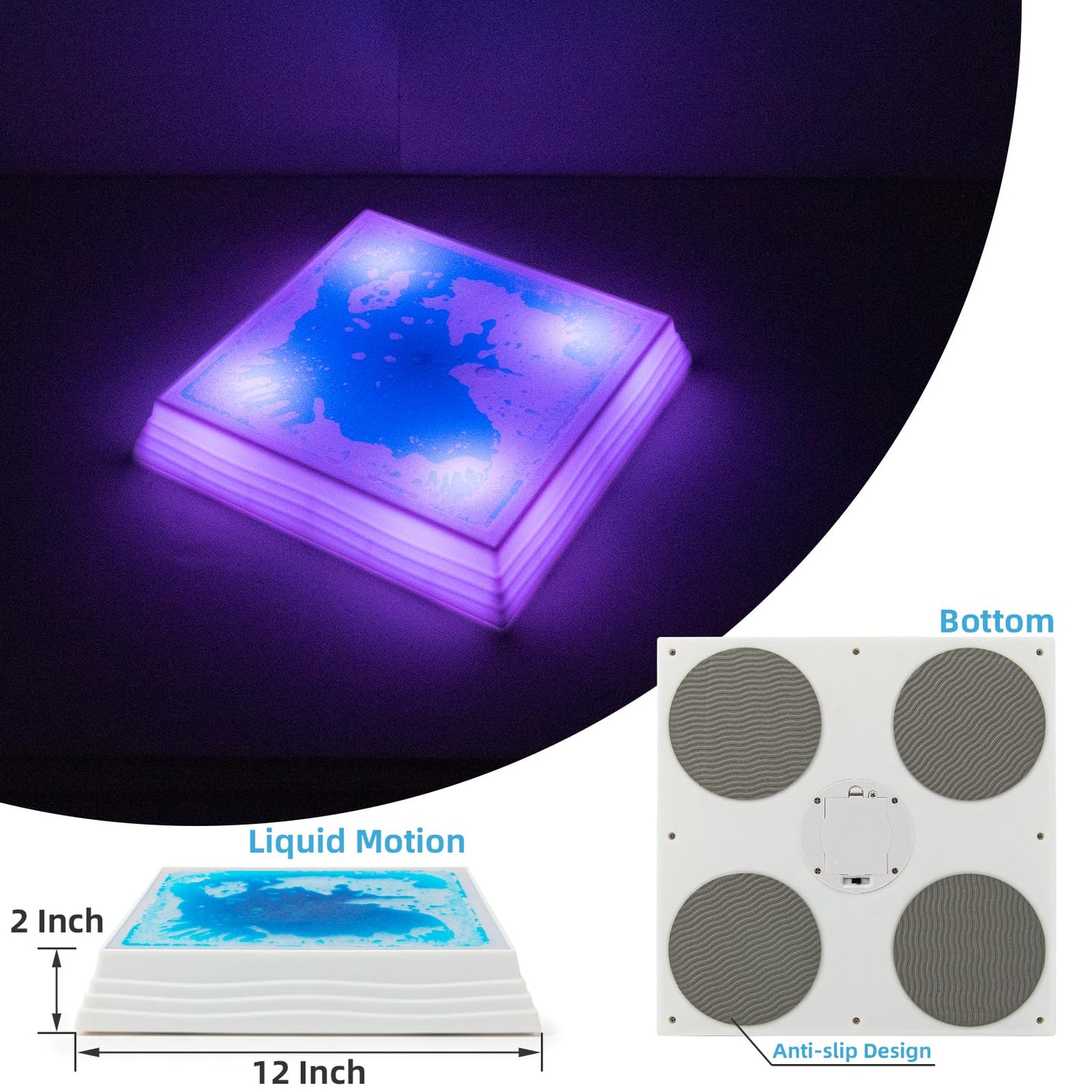 Art3d 12x12 Inch Sensory Interactive Blue Liquid Motion Tiles – 7 Color Changing, Touch-Sensitive Flooring Tile (1-Pack)