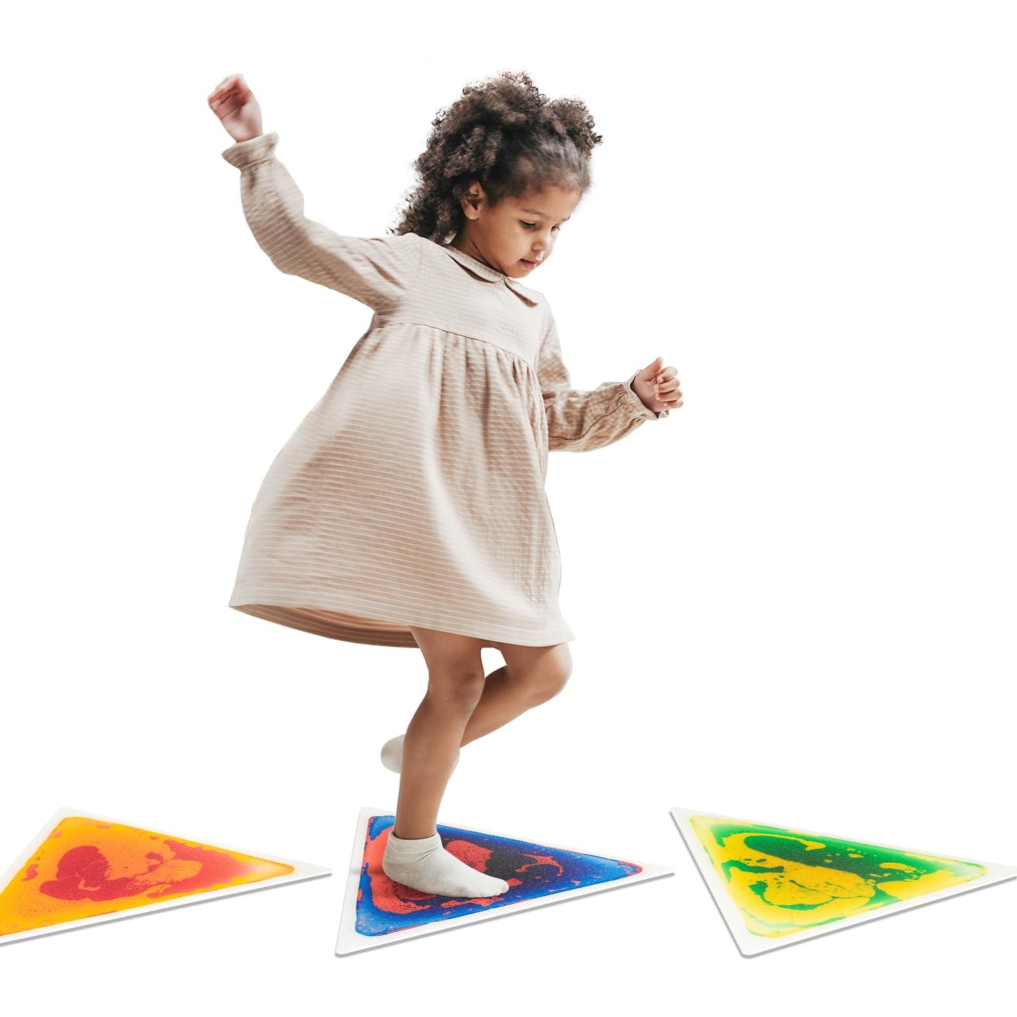 Art3d 6-Pack Triangle Liquid Sensory Floor Tiles – 15" x 15" Colorful Fusion Play Mats for Kids