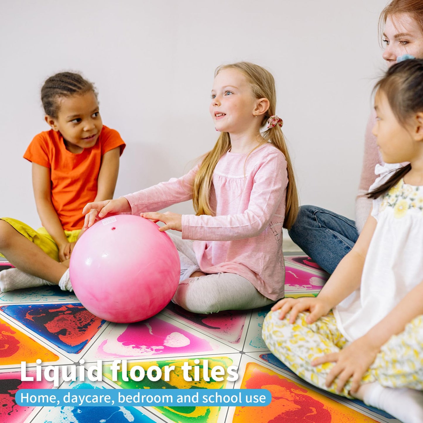 Art3d 6-Pack Triangle Liquid Sensory Floor Tiles – 15" x 15" Colorful Fusion Play Mats for Kids