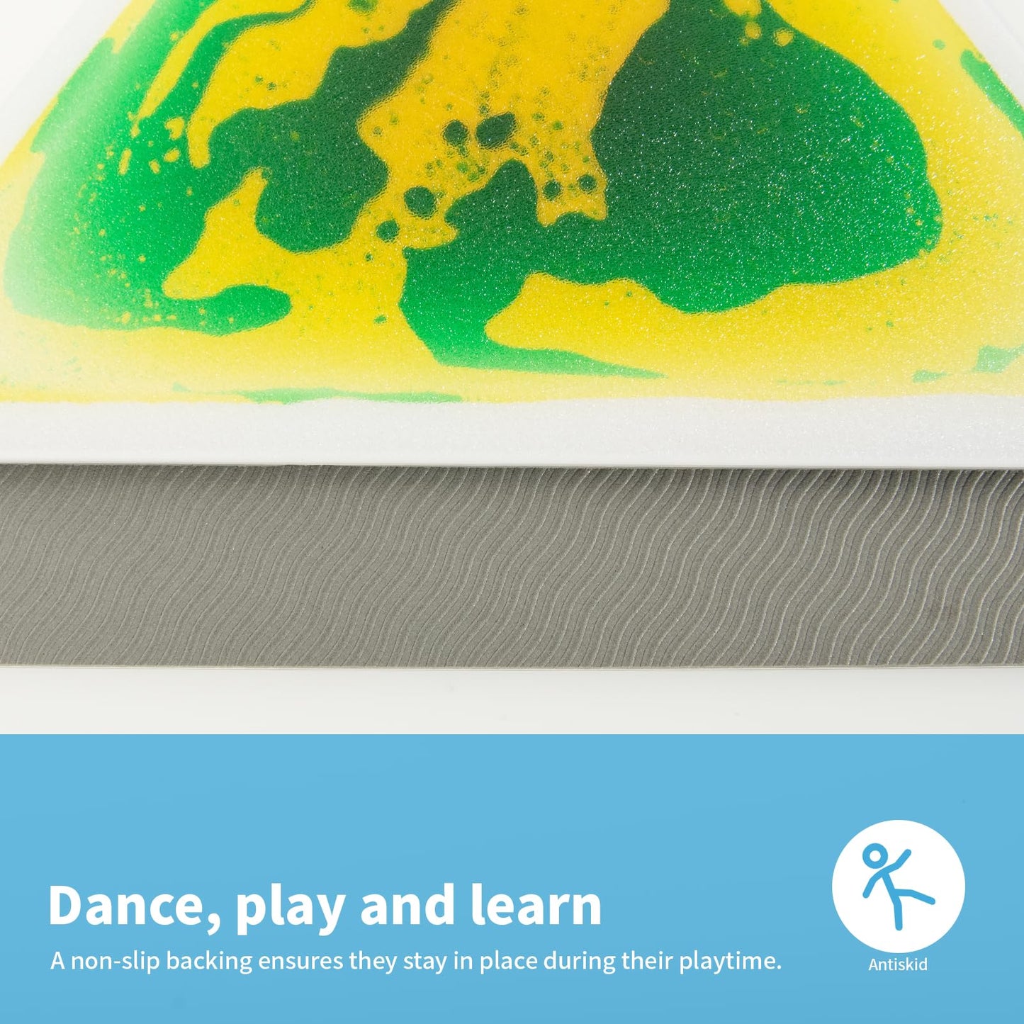 Art3d 6-Pack Triangle Liquid Sensory Floor Tiles – 15" x 15" Colorful Fusion Play Mats for Kids