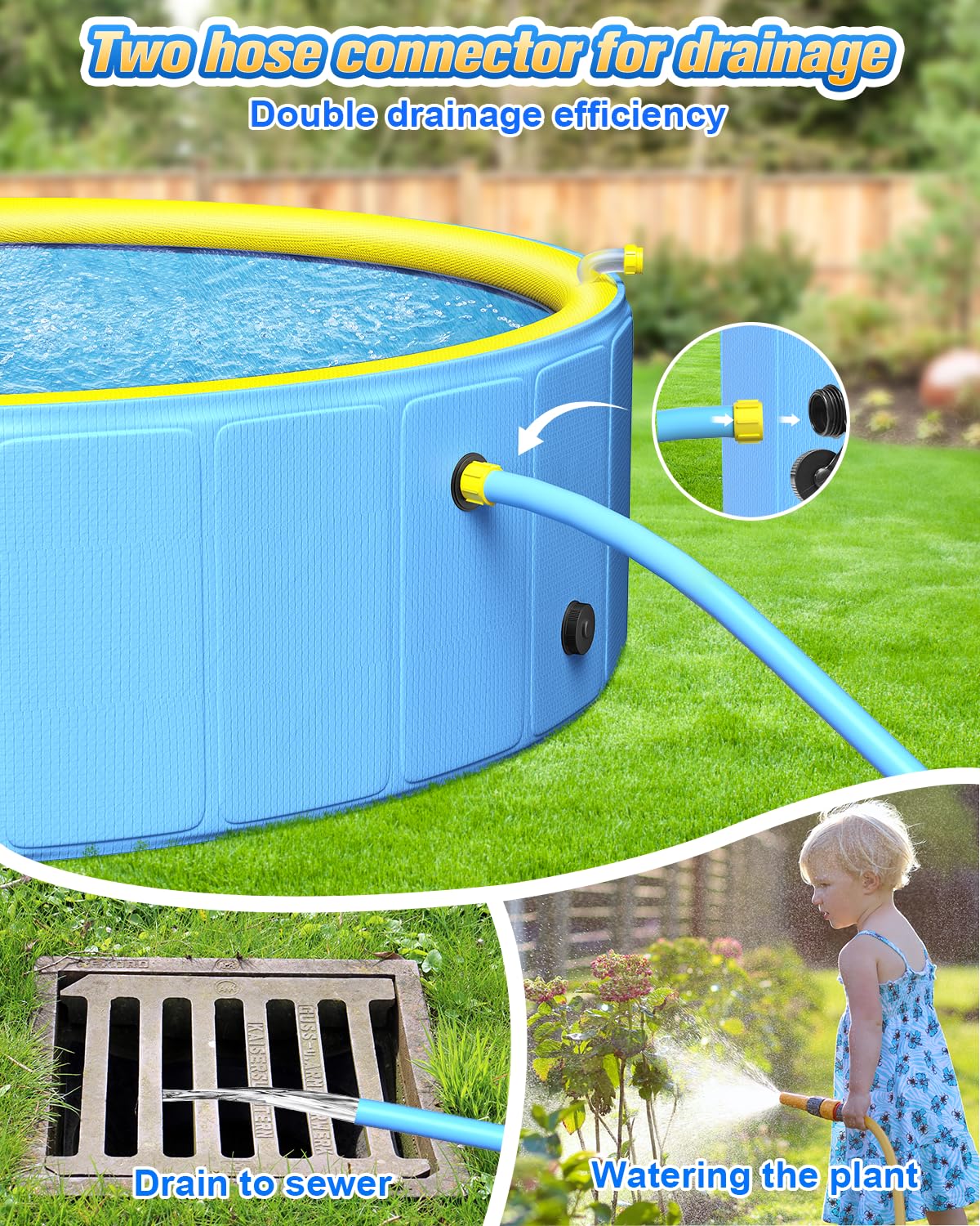 Artcool 63-Inch Thickened Large Dog Pool | 2-in-1 Foldable Non-Slip Outdoor Pool for Kids and Pets