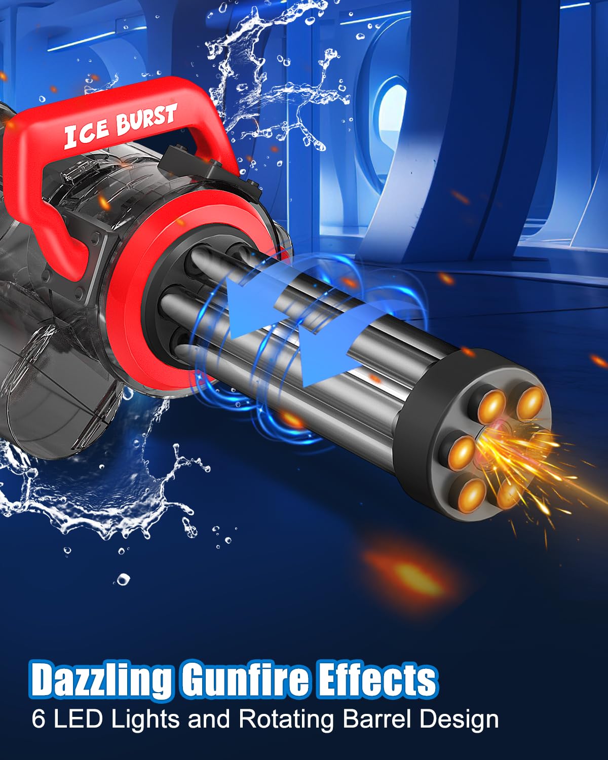 Artcool Gatling Electric Water Gun for Adults & Kids – 36ft Range, 3000ml Backpack, LED Muzzle Flash
