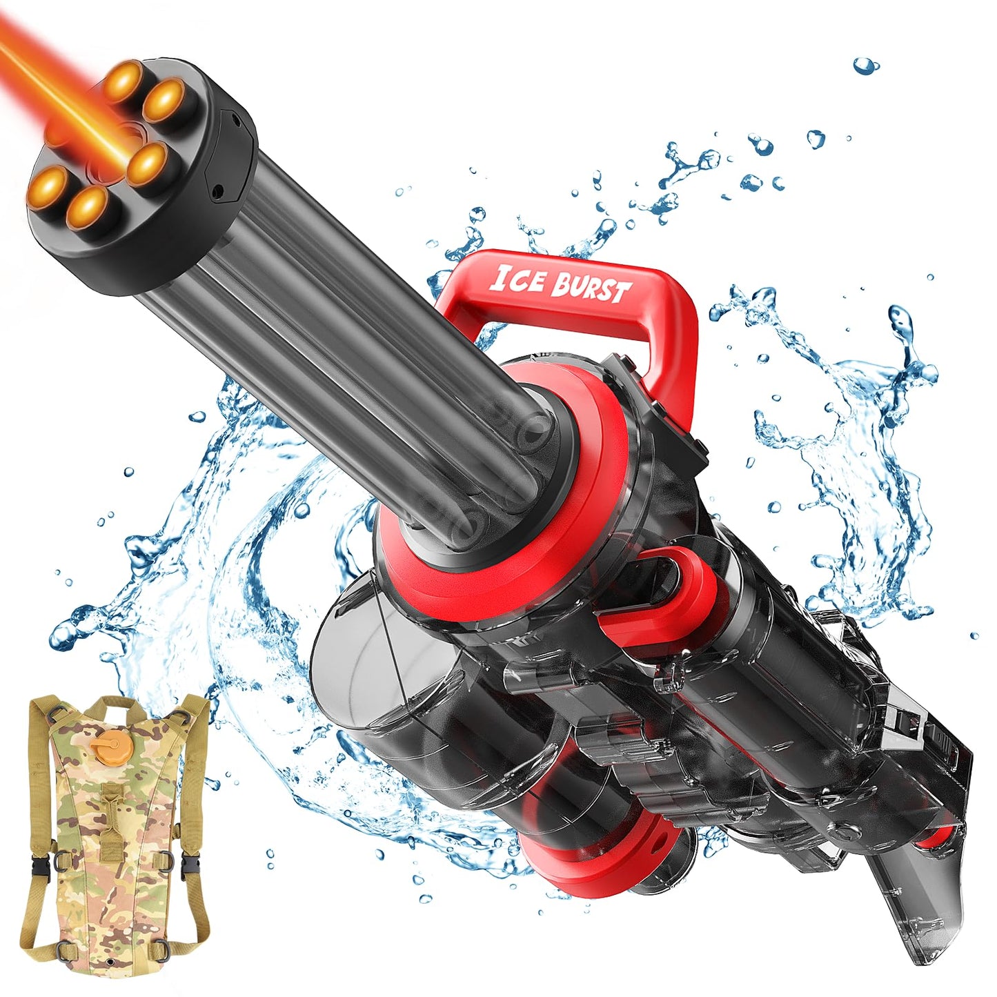 Artcool Gatling Electric Water Gun for Adults & Kids – 36ft Range, 3000ml Backpack, LED Muzzle Flash
