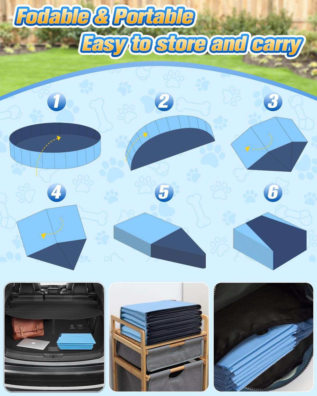 Artcool 63-Inch Thickened Large Dog Pool | 2-in-1 Foldable Non-Slip Outdoor Pool for Kids and Pets