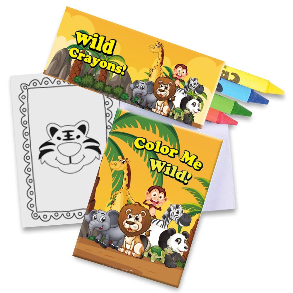 ArtCreativity 12 Pack Zoo Animal Mini Coloring Books with Crayons – Jungle Safari Party Favors