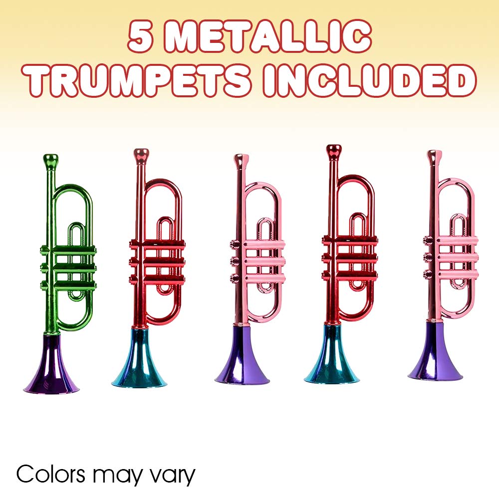 ArtCreativity 13-Inch Metallic Trumpets — Set of 5 Party Noise Makers for Kids