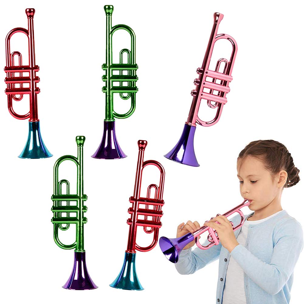 ArtCreativity 13-Inch Metallic Trumpets — Set of 5 Party Noise Makers for Kids