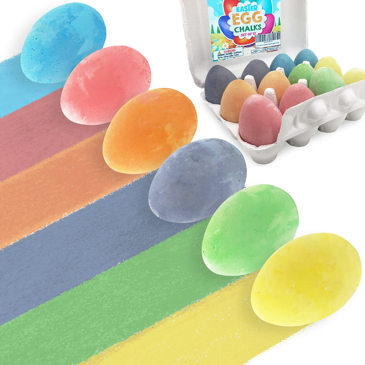 ArtCreativity Easter Sidewalk Chalk Eggs – 12 Piece Pack, 6 Pastel Colors, Safe & Washable