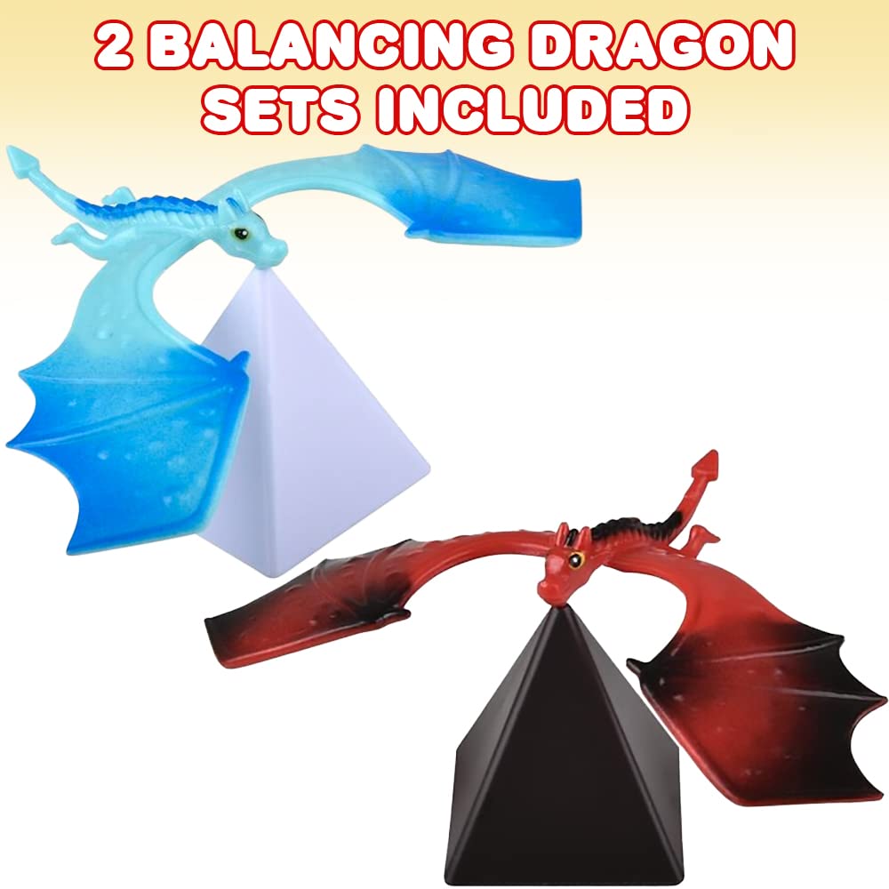 ArtCreativity Balance Dragon Toys for Kids - Set of 2 with Display Stands