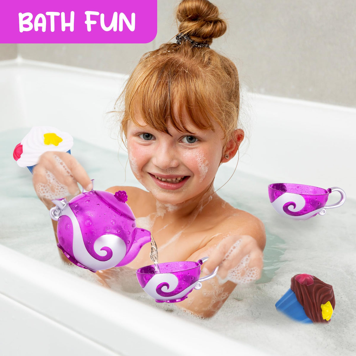 ArtCreativity Bath Tea Set – Teapot, Cups & Water-Spraying Cupcakes for Toddlers