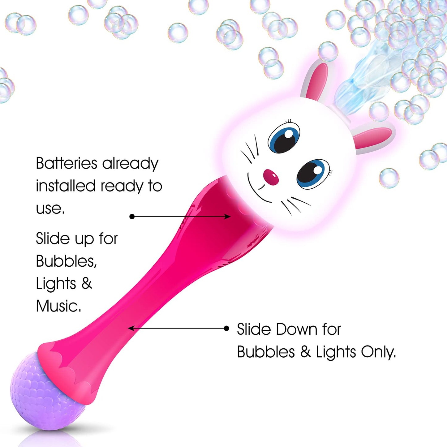 ArtCreativity Bunny Bubble Wand — 14" Light-Up Easter Toy with Bubbles, LED & Music
