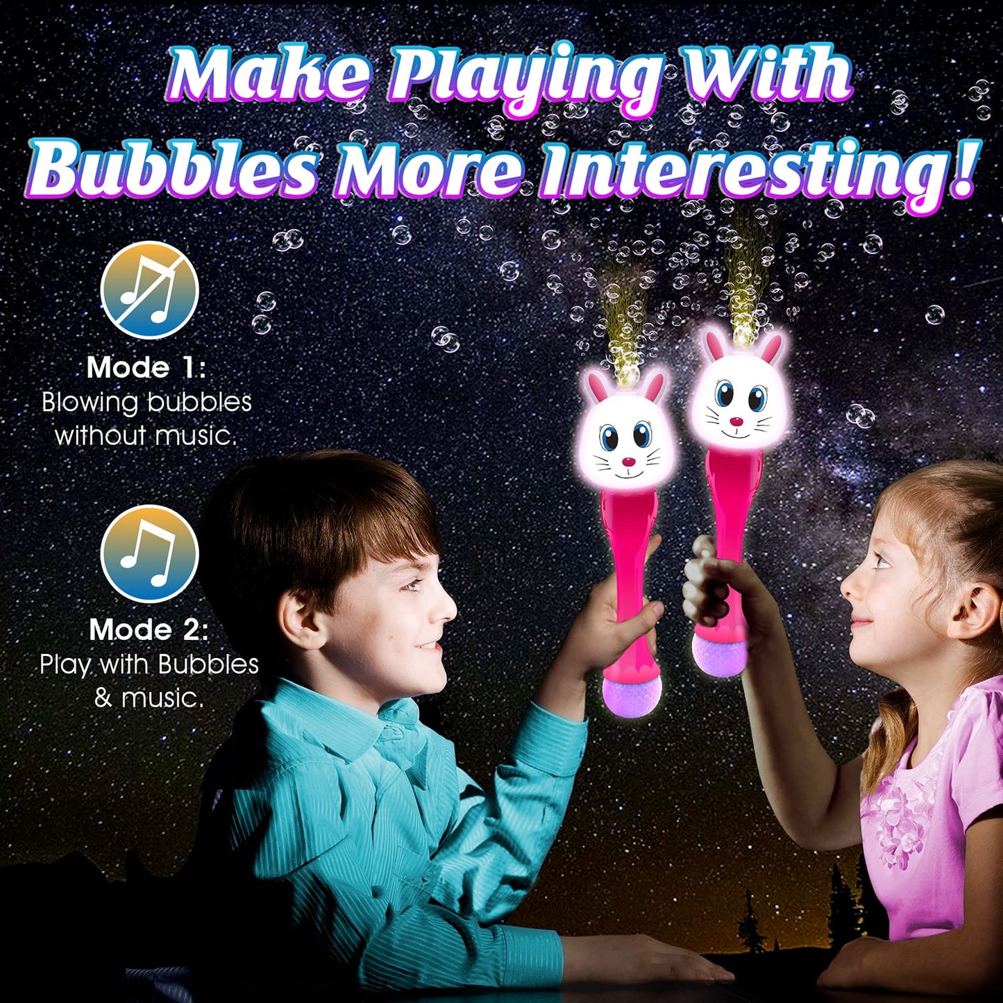ArtCreativity Bunny Bubble Wand — 14" Light-Up Easter Toy with Bubbles, LED & Music