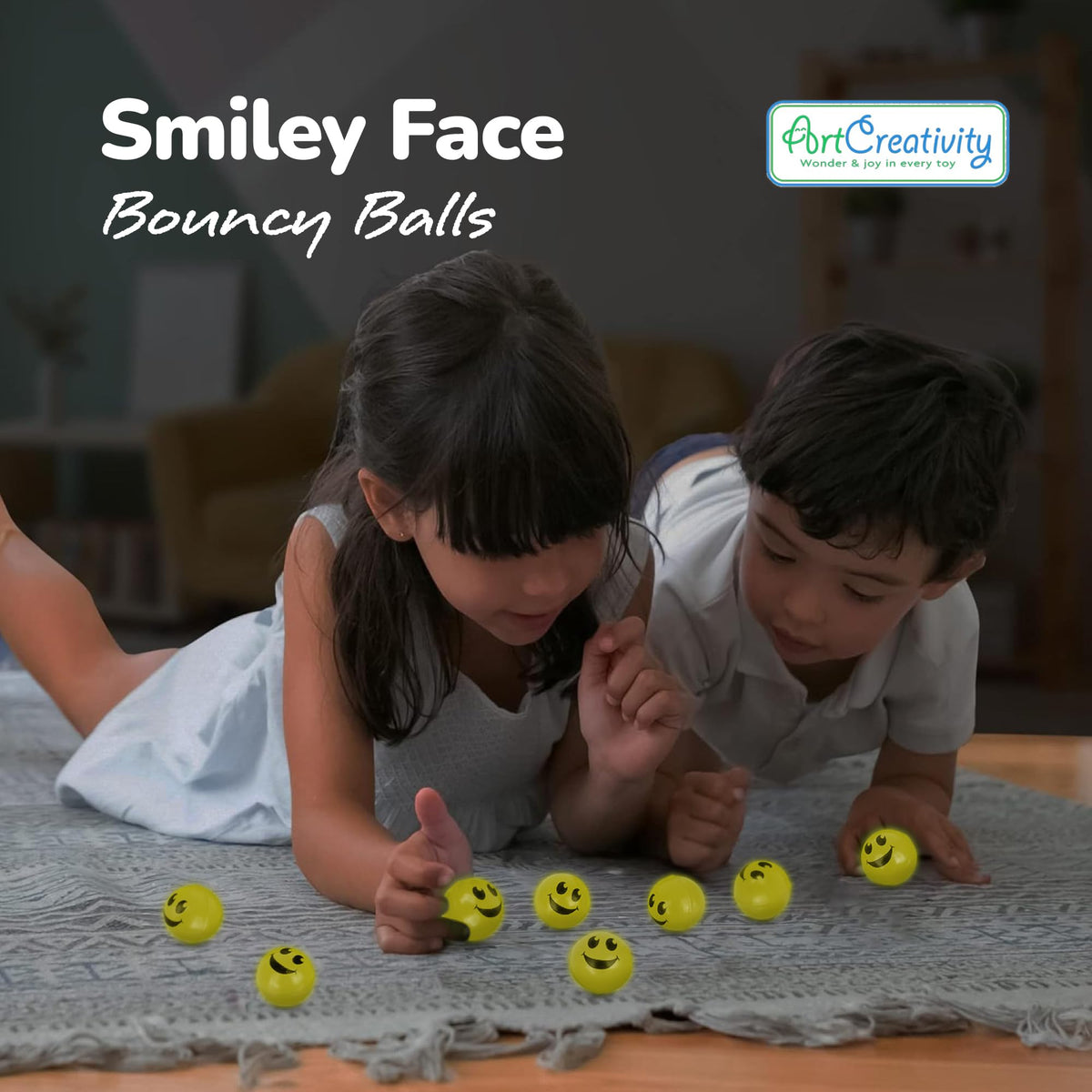 ArtCreativity Glow-in-the-Dark Yellow Smiley Face Bouncing Balls Bulk Pack 36 1 inch