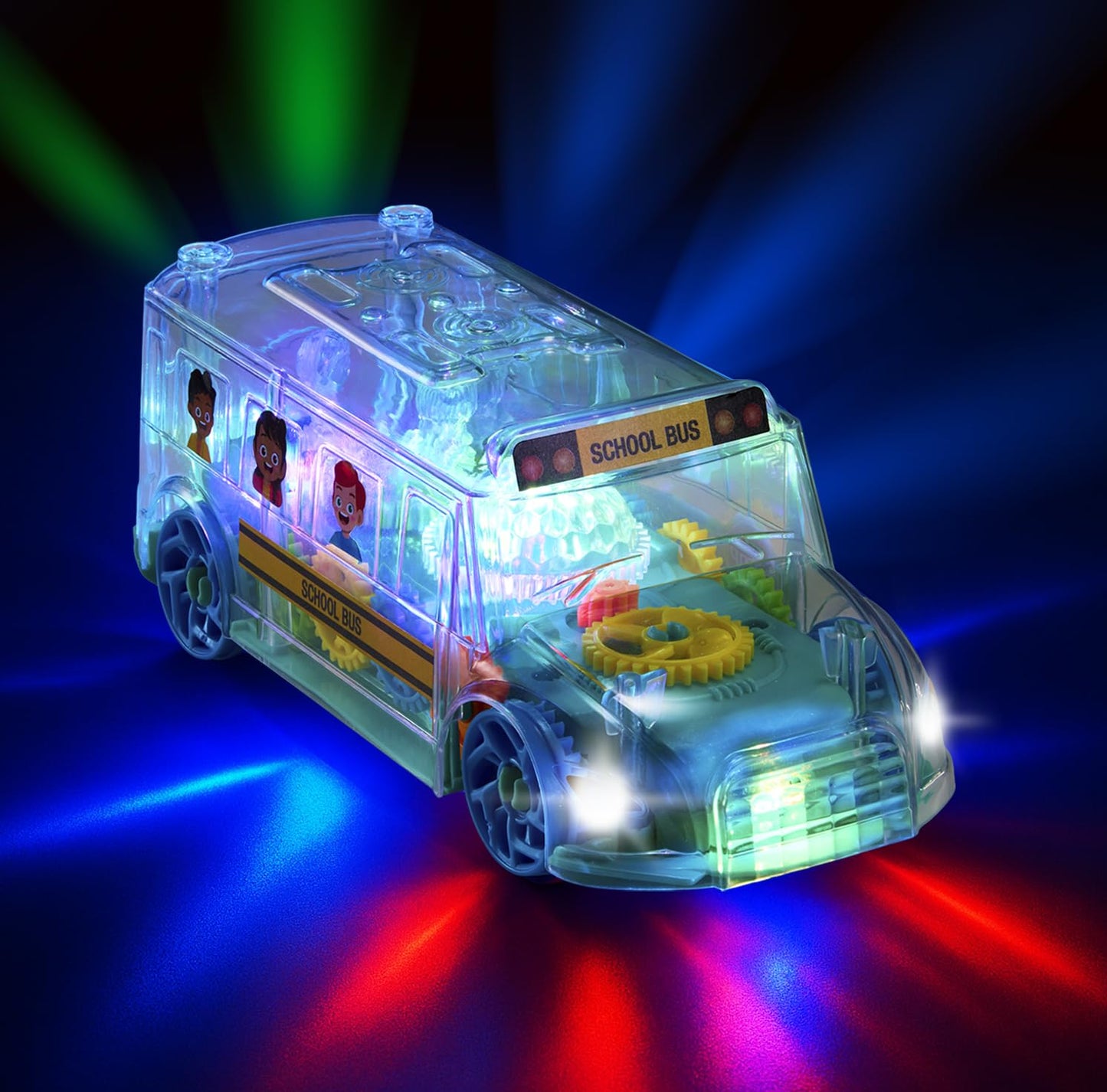 ArtCreativity Light Up School Bus Toy for Toddlers — Bump & Go, Colorful Spinning Gears, LED Lights & Music