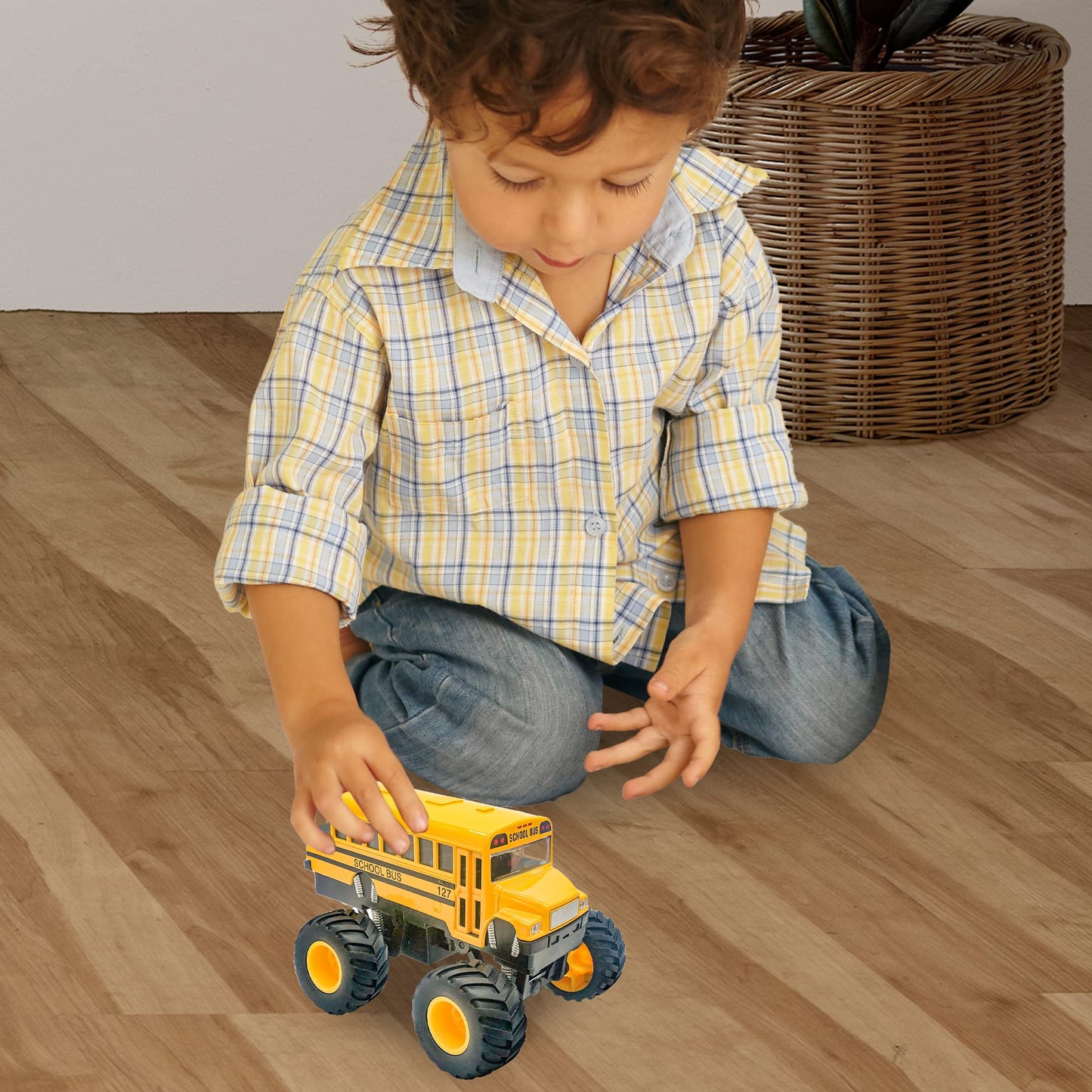 ArtCreativity 5-Inch Diecast Monster School Bus – Pullback Toy Truck with Big Wheels
