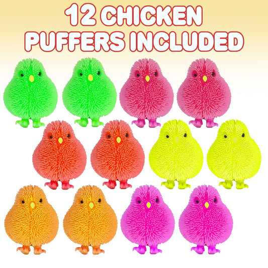 ArtCreativity 3-Inch Chicken Puffer Toys for Kids – Pack of 12 Neon Easter Chick Surprises