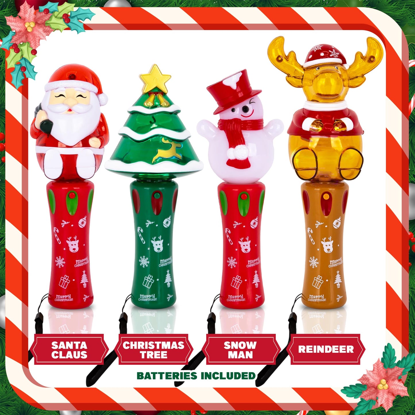 ArtCreativity Christmas Light Up Spinner Wands – Set of 4 LED Holiday Toys