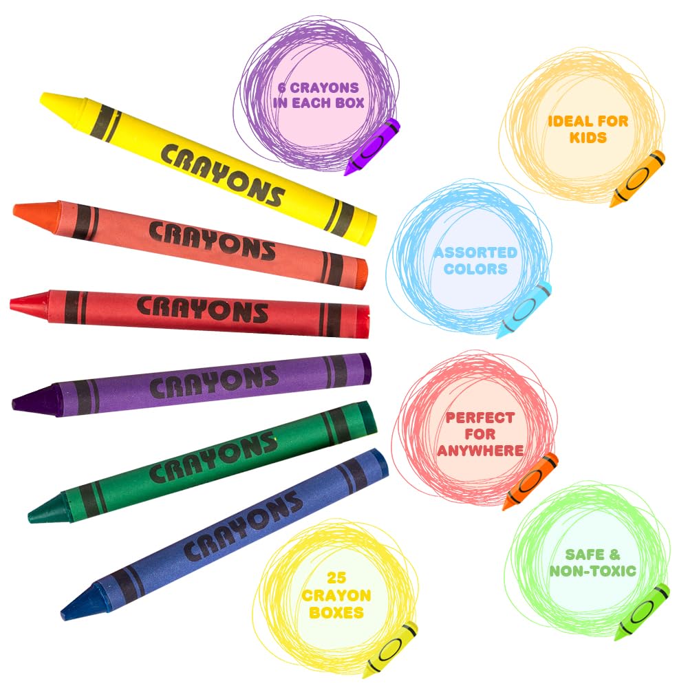 ArtCreativity Bulk Crayon Packs — 150 Crayons in 25 Sets, Non-Toxic for Kids & Classrooms