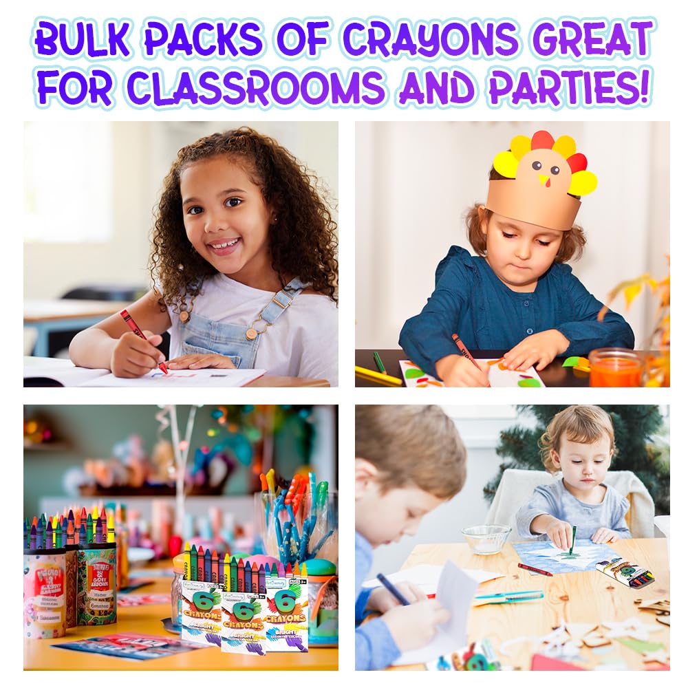 ArtCreativity Crayons Bulk Set – 600 Total Crayons, 100 Packs of 6 (Red/Orange/Yellow/Green/Blue/Purple)