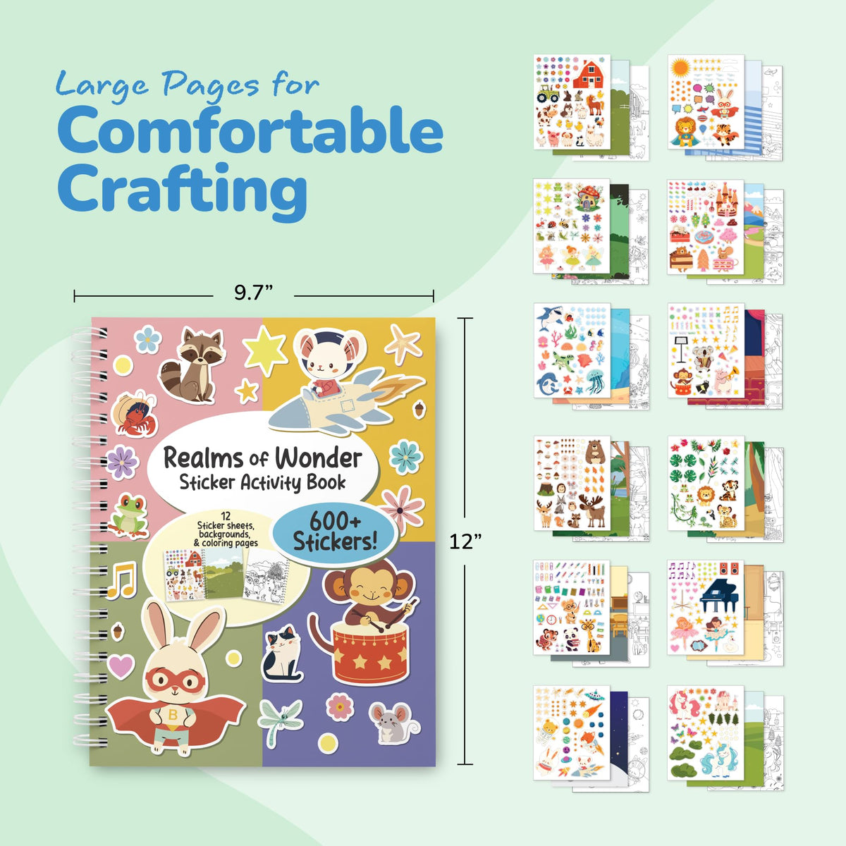 ArtCreativity Sticker Activity Book for Girls 4–8 – 600+ Stickers, 12 Scenes & Coloring Pages – Screen-Free Travel Activity
