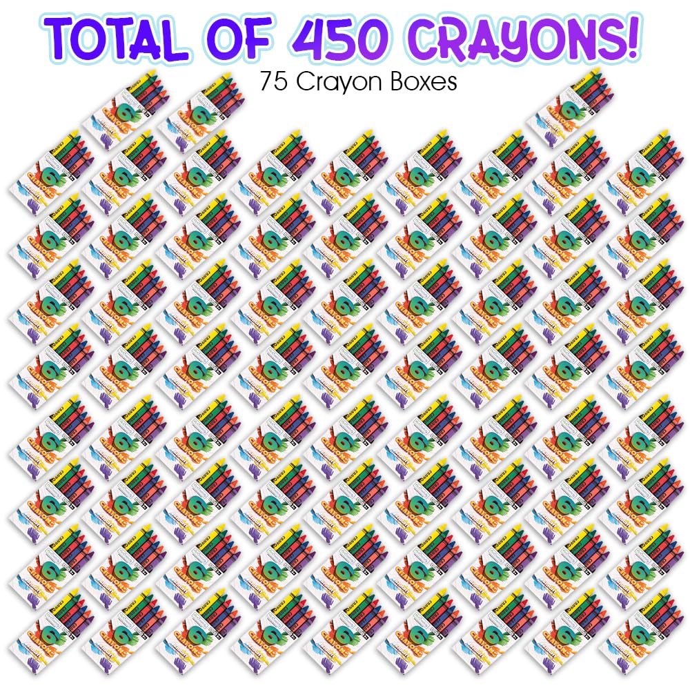 ArtCreativity Crayons Bulk Set - 75 Packs, 450 Total, 6 Colors for Classroom & Party Favors