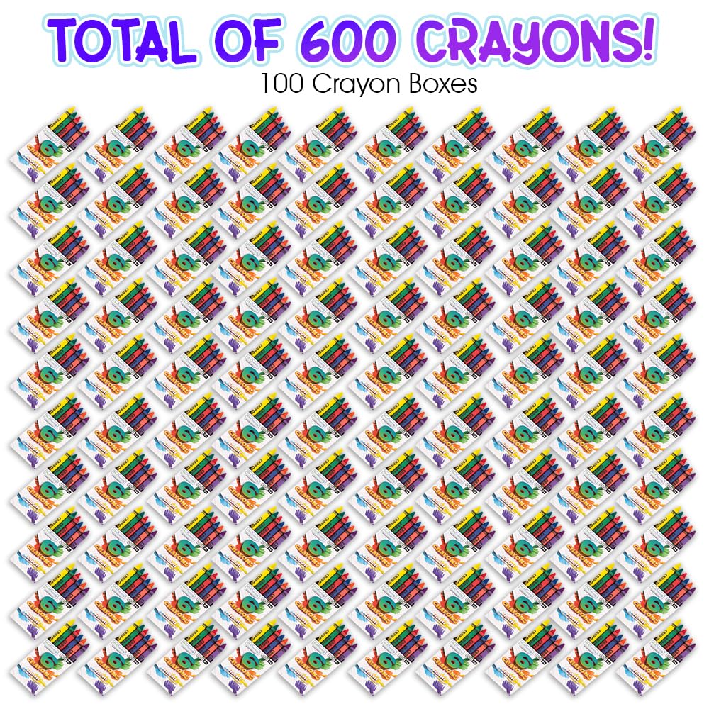 ArtCreativity Crayons Bulk Set – 600 Total Crayons, 100 Packs of 6 (Red/Orange/Yellow/Green/Blue/Purple)