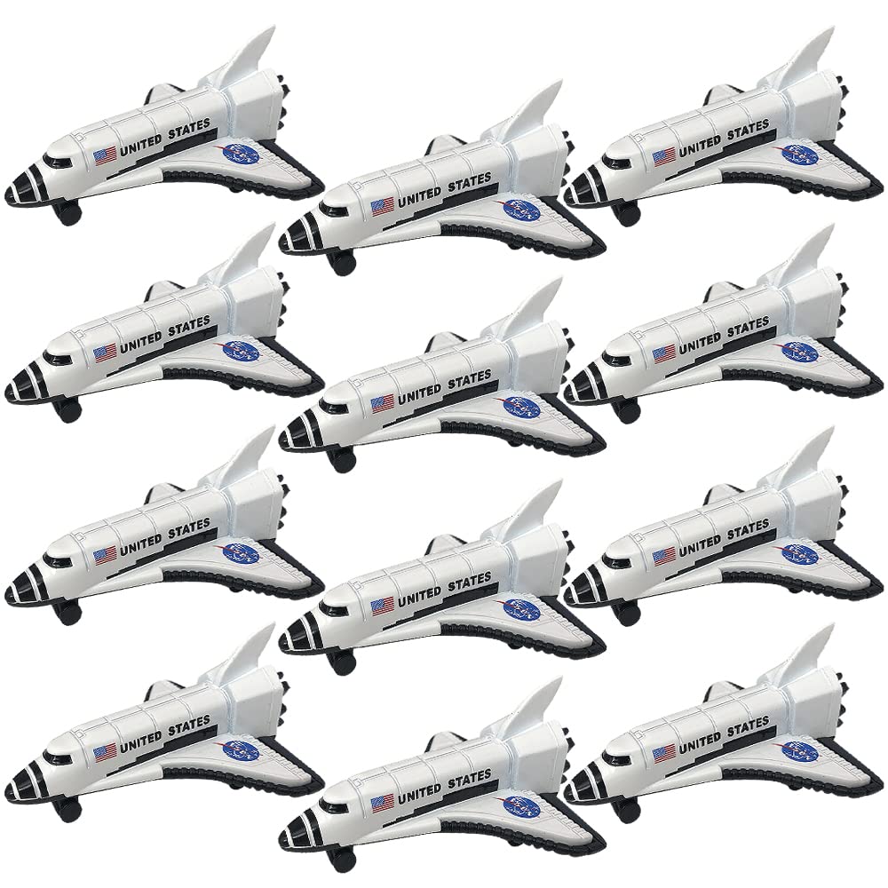 ArtCreativity Diecast Space Shuttles — Set of 12 Durable NASA-Style Toys for Play, Cake Decor & Party Favors