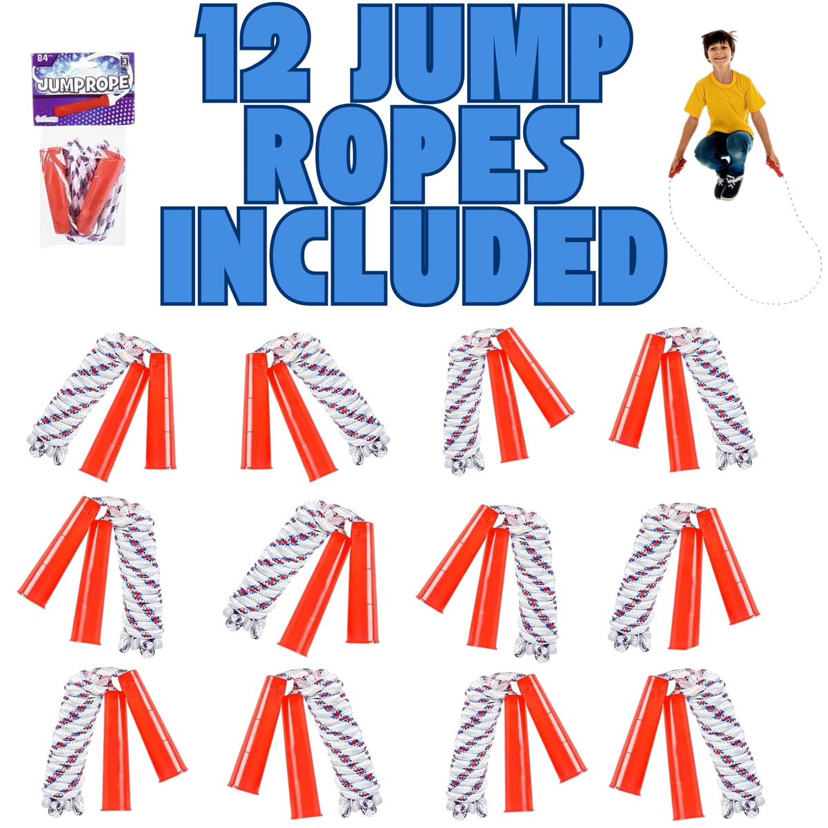 ArtCreativity 84-Inch Nylon Jump Ropes – Pack of 12 Durable Kids Jump Ropes with Plastic Handles