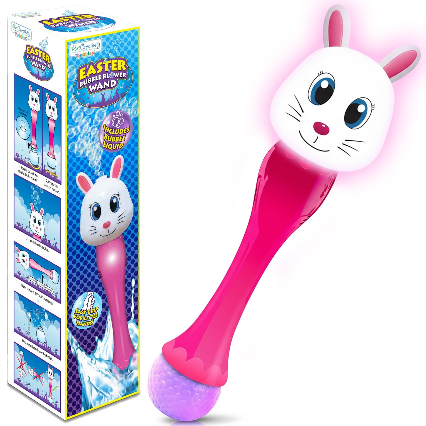 ArtCreativity Bunny Bubble Wand — 14" Light-Up Easter Toy with Bubbles, LED & Music