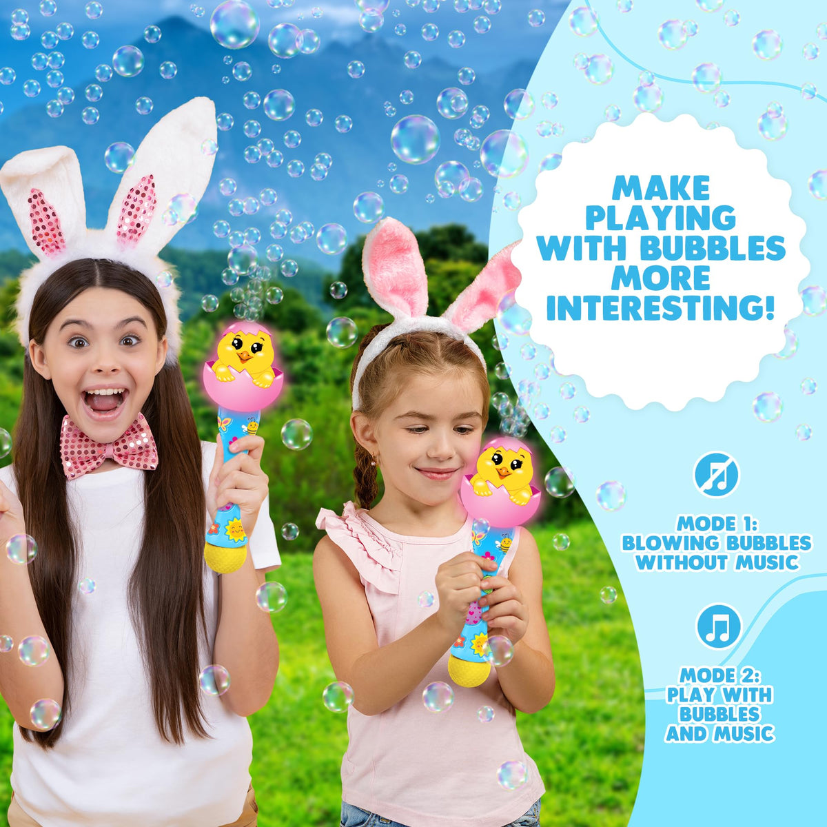 ArtCreativity Easter Chick Bubble Wand - 14 inch Light-Up Bubble Toy for Toddlers