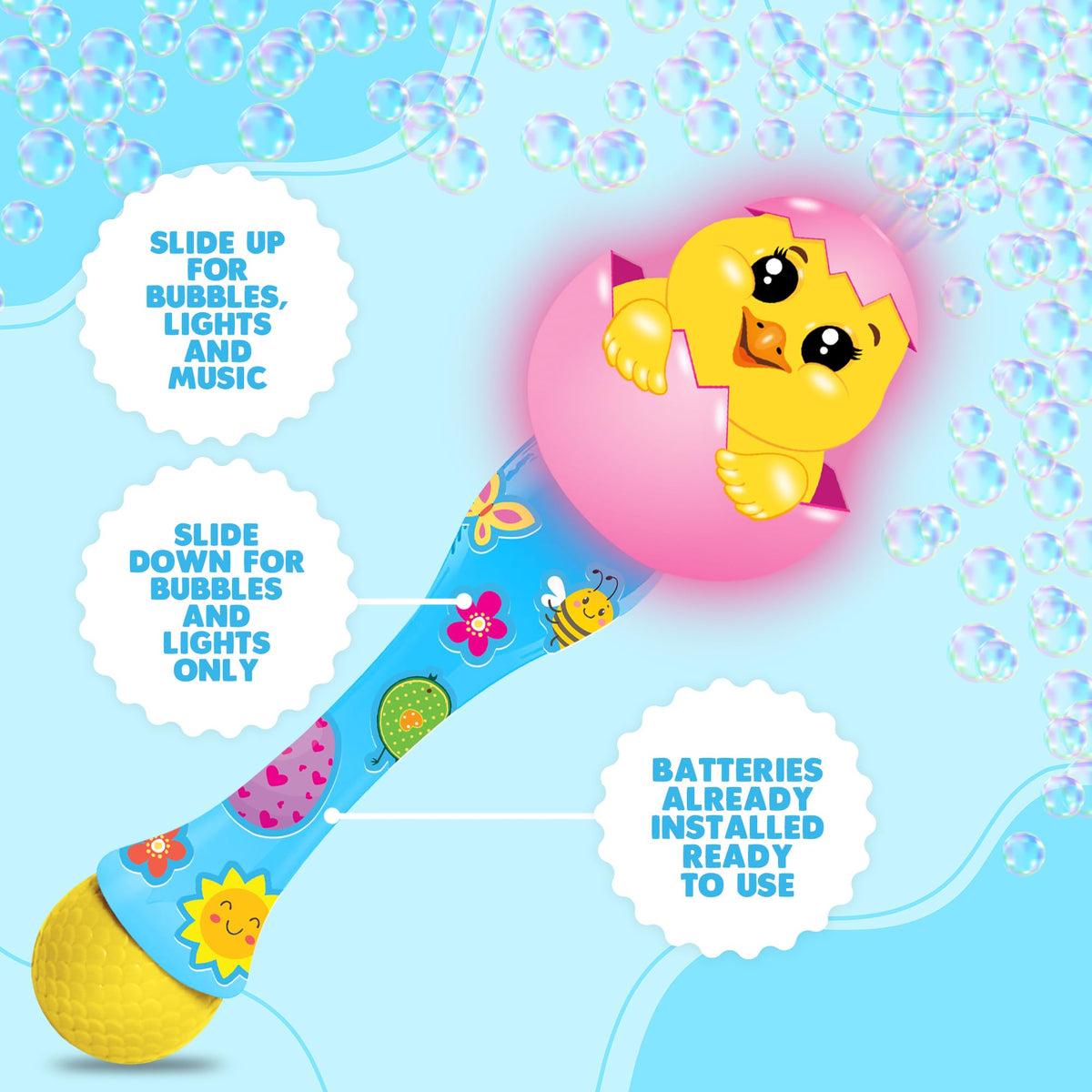 ArtCreativity Easter Chick Bubble Wand - 14 inch Light-Up Bubble Toy for Toddlers