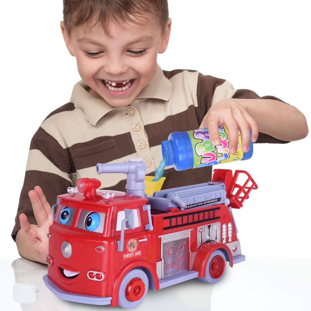 ArtCreativity Fire Truck Bubble Machine Toy with Lights & Siren – Gift for Kids 3-5+