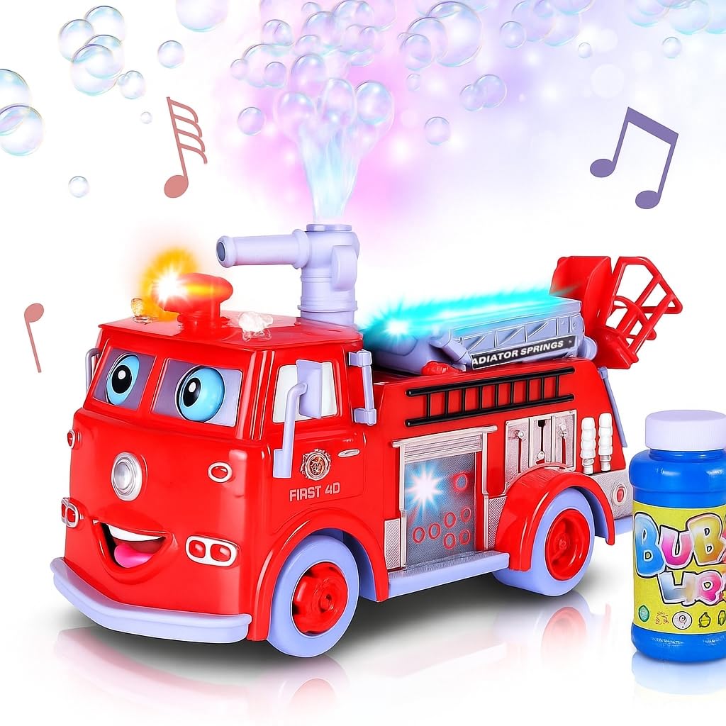 ArtCreativity Fire Truck Bubble Machine Toy with Lights & Siren – Gift for Kids 3-5+